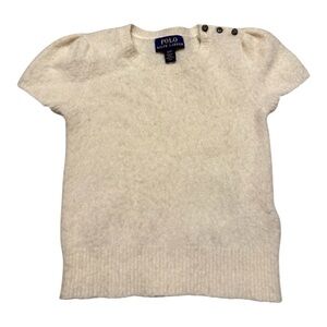Polo by Ralph Lauren Cream Short-Sleeve Crew Sweater with Shoulder Buttons